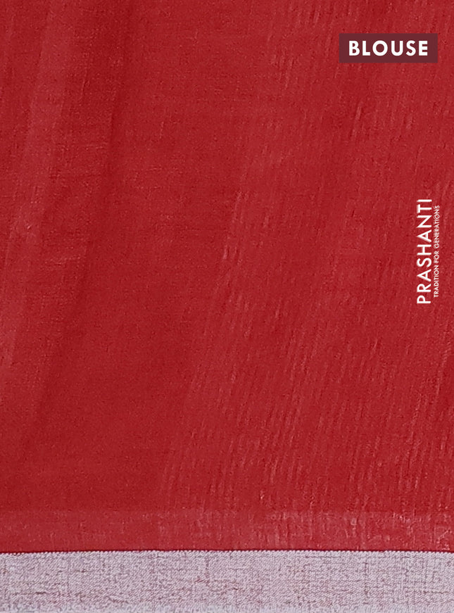 Pure linen saree rust shade and maroon with plain body and silver zari woven border