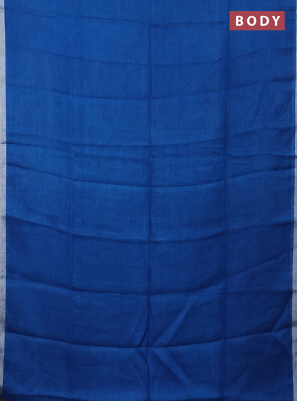 Pure linen saree cs blue and teal blue with plain body and silver zari woven border