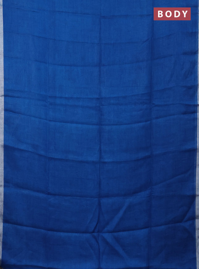 Pure linen saree cs blue and teal blue with plain body and silver zari woven border