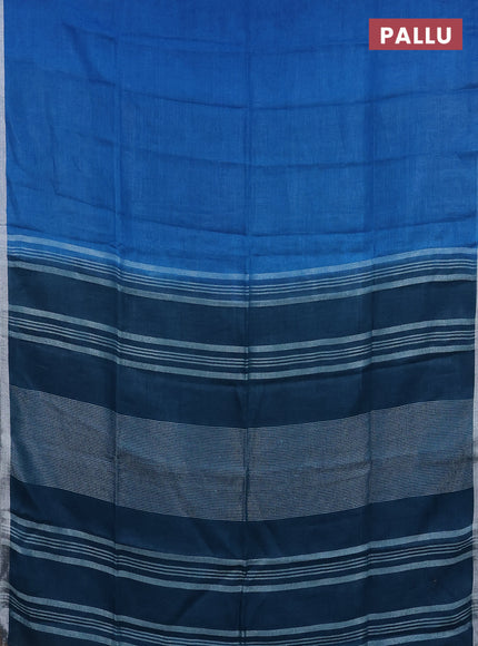 Pure linen saree cs blue and teal blue with plain body and silver zari woven border