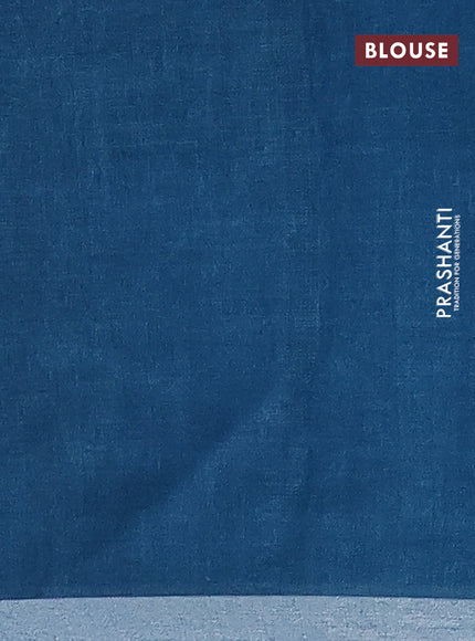 Pure linen saree cs blue and teal blue with plain body and silver zari woven border