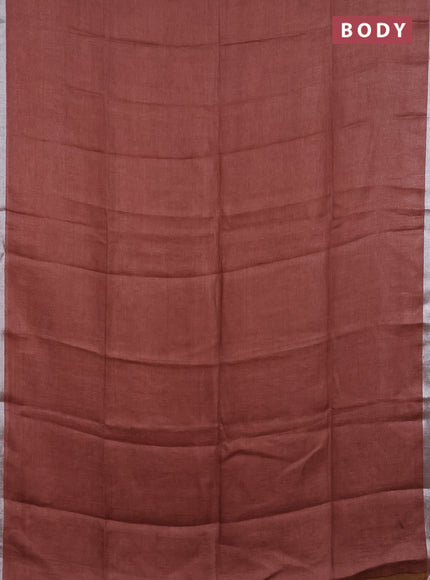 Pure linen saree rustic brown and dark mustard with plain body and silver zari woven border
