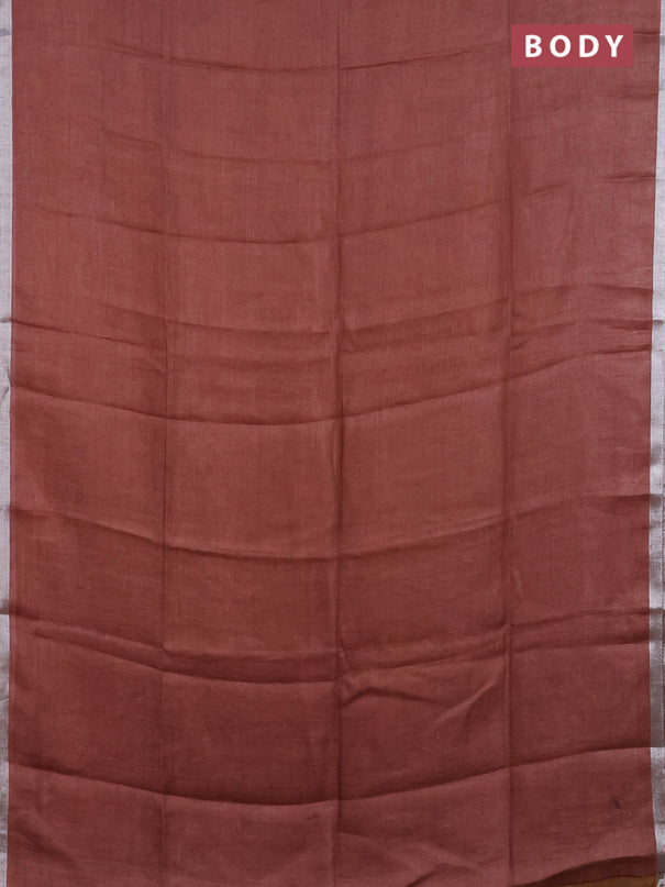 Pure linen saree rustic brown and dark mustard with plain body and silver zari woven border
