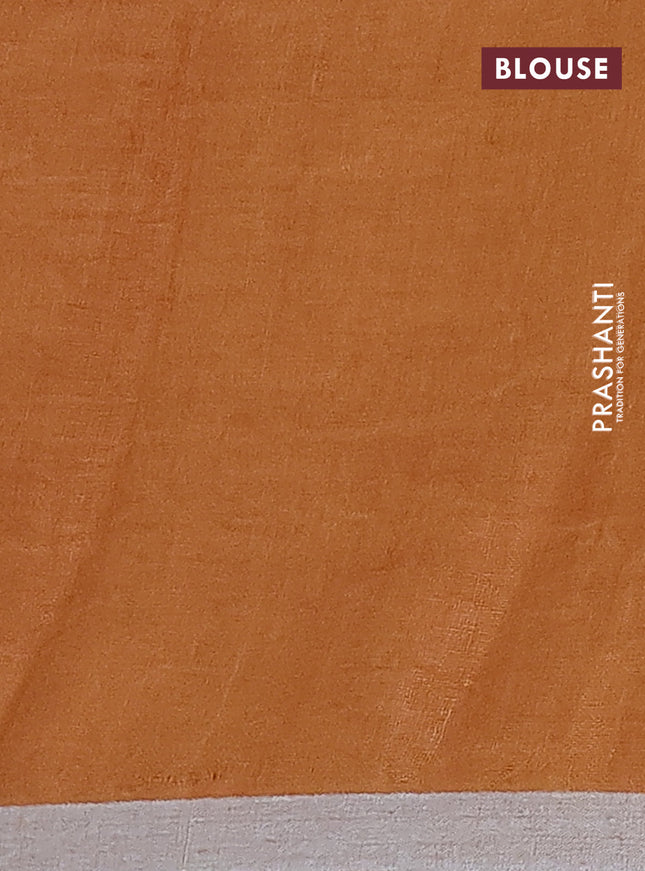 Pure linen saree rustic brown and dark mustard with plain body and silver zari woven border