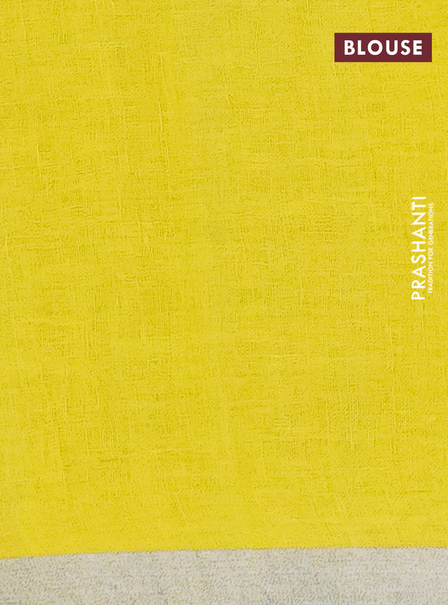 Pure linen saree light green and lime yellow with plain body and silver zari woven border