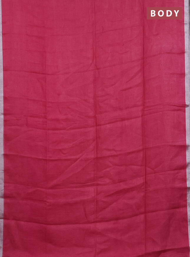 Pure linen saree peach pink and pink with plain body and silver zari woven border