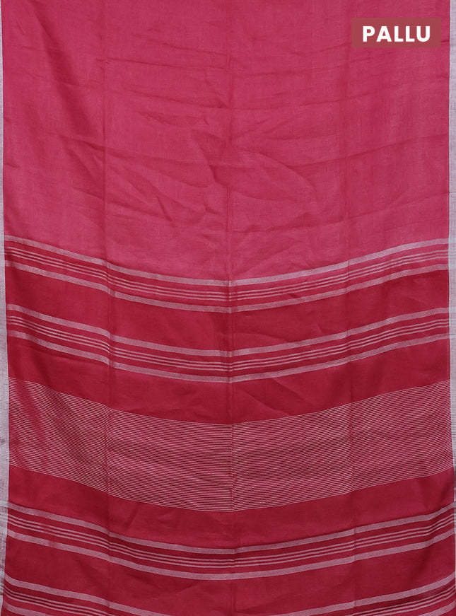Pure linen saree peach pink and pink with plain body and silver zari woven border