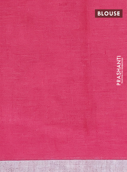 Pure linen saree peach pink and pink with plain body and silver zari woven border