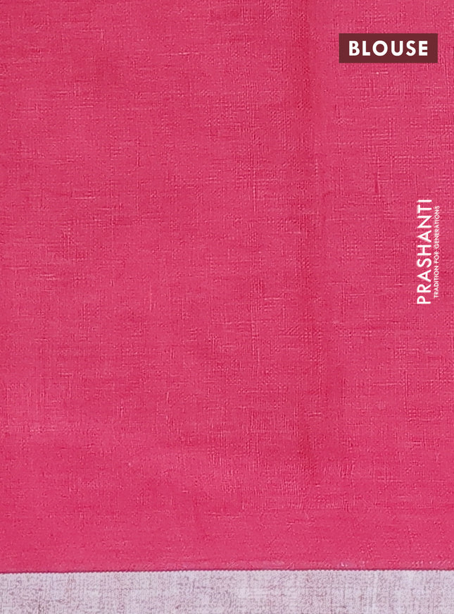 Pure linen saree peach pink and pink with plain body and silver zari woven border