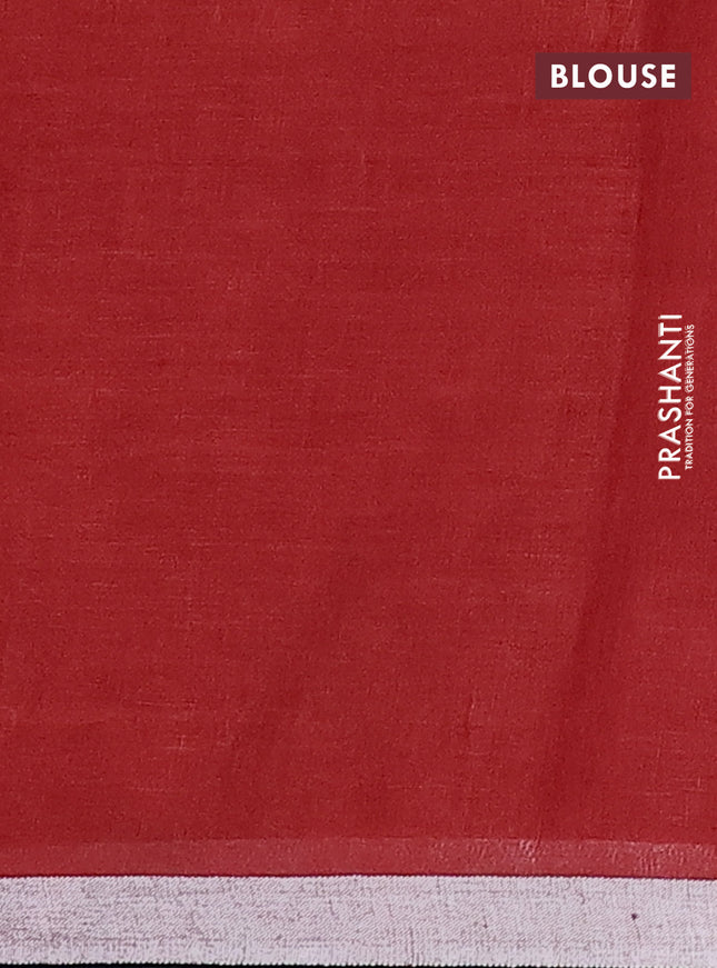 Pure linen saree peacock blue and maroon with plain body and silver zari woven border