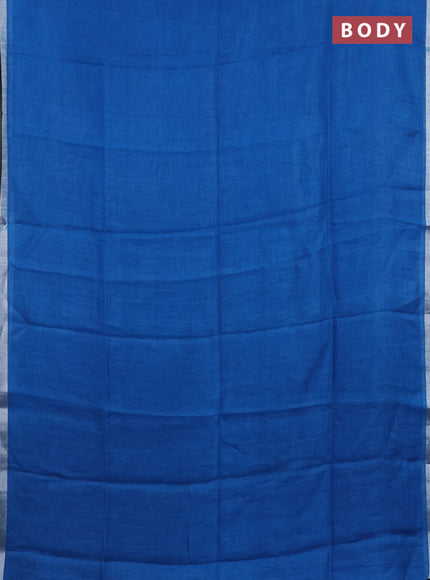 Pure linen saree cs blue and teal blue with plain body and silver zari woven border