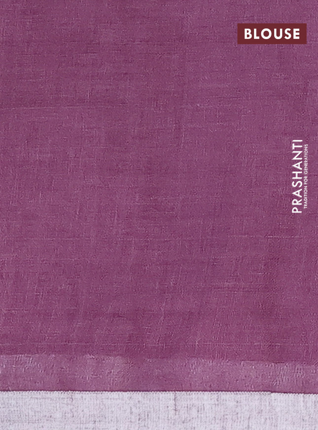 Pure linen saree mild purple with plain body and silver zari woven border