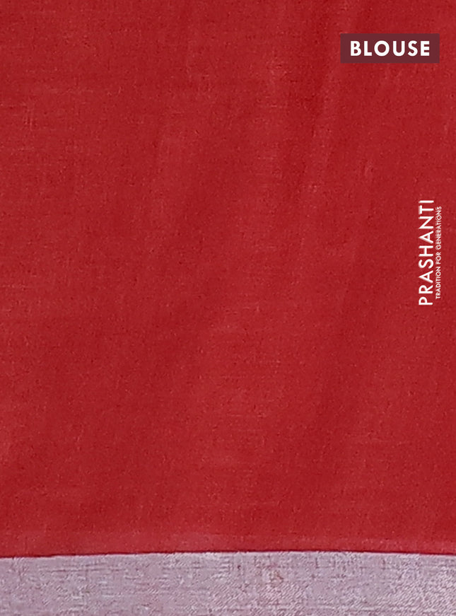 Pure linen saree rust shade and maroon with plain body and silver zari woven border