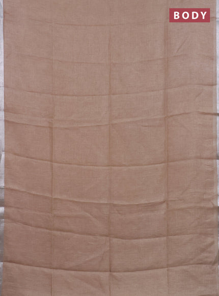 Pure linen saree beige with plain body and silver zari woven border