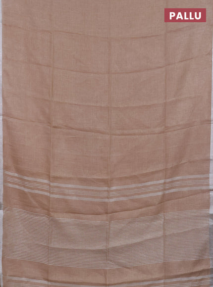 Pure linen saree beige with plain body and silver zari woven border
