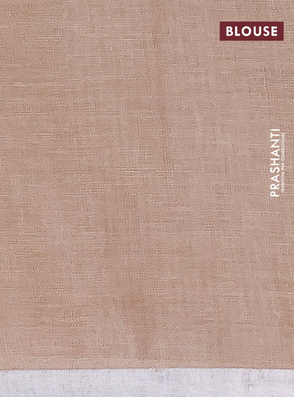 Pure linen saree beige with plain body and silver zari woven border