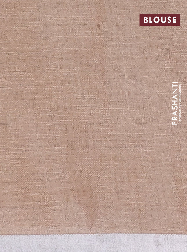 Pure linen saree beige with plain body and silver zari woven border