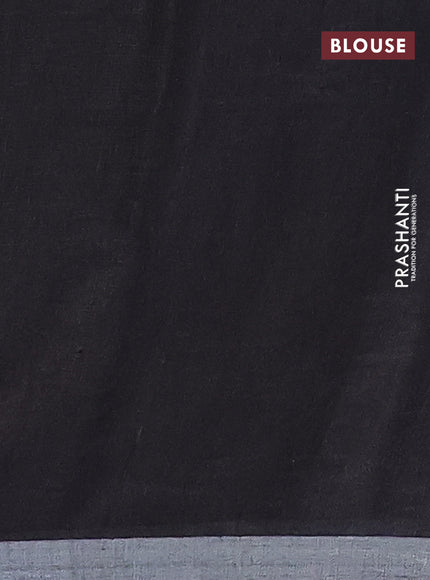 Pure linen saree red and black with plain body and silver zari woven border