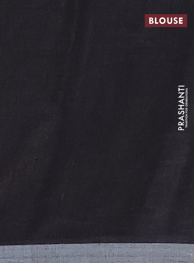 Pure linen saree red and black with plain body and silver zari woven border