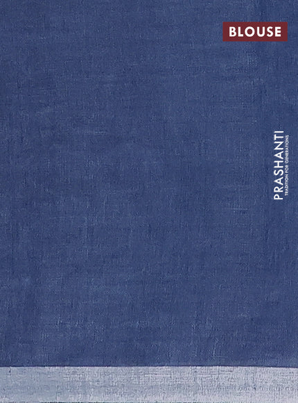 Pure linen saree blue and bluish grey with plain body and silver zari woven border