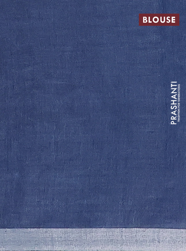 Pure linen saree blue and bluish grey with plain body and silver zari woven border