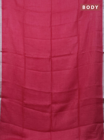 Pure linen saree pink shade with plain body and silver zari woven border