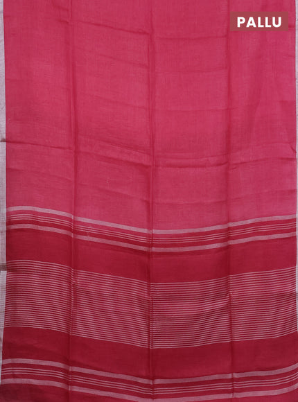 Pure linen saree pink shade with plain body and silver zari woven border
