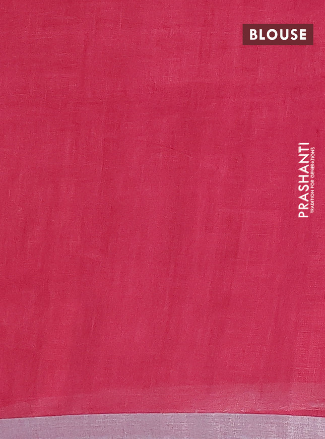 Pure linen saree pink shade with plain body and silver zari woven border