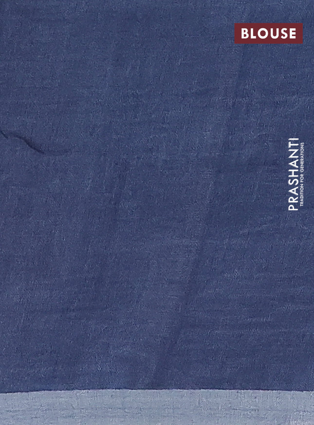 Pure linen saree maroon and bluish grey with plain body and silver zari woven border