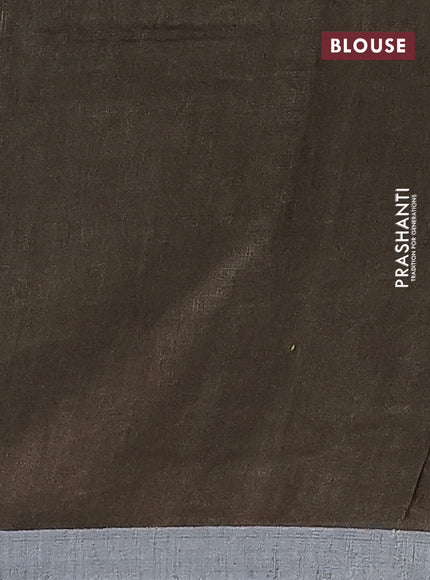 Pure linen saree dark magenta pink and dark sap green with plain body and silver zari woven border