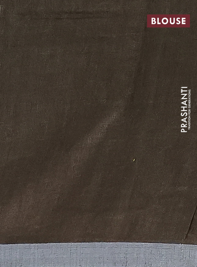 Pure linen saree dark magenta pink and dark sap green with plain body and silver zari woven border