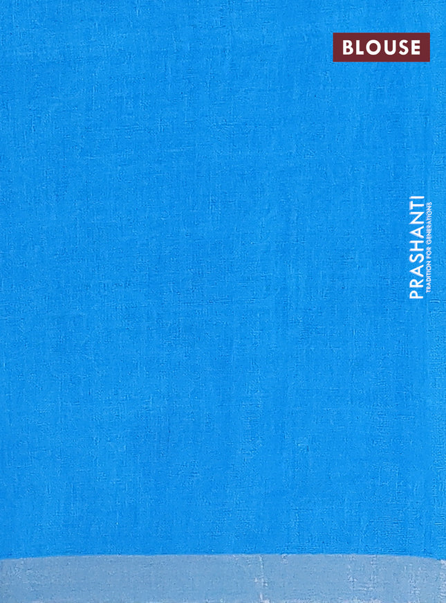 Pure linen saree dark pink and cs blue with plain body and silver zari woven border