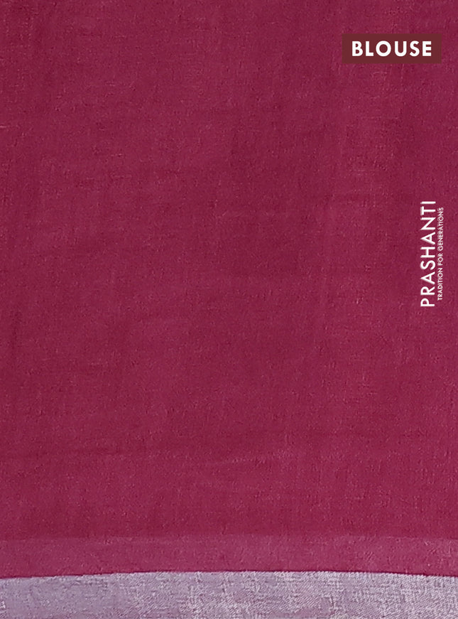 Pure linen saree red and dark magenta pink with plain body and silver zari woven border