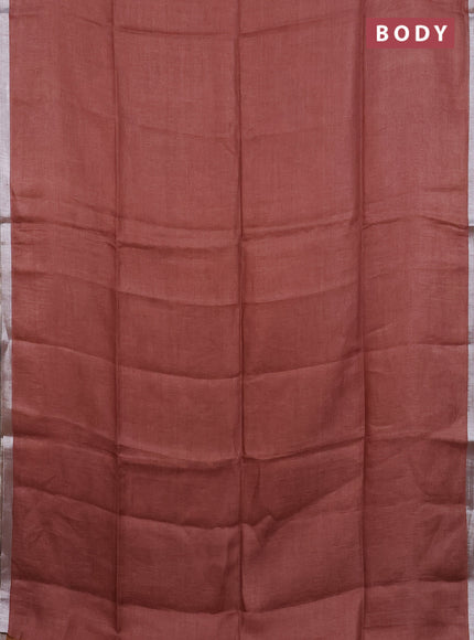 Pure linen saree rustic brown and dark mustard with plain body and silver zari woven border