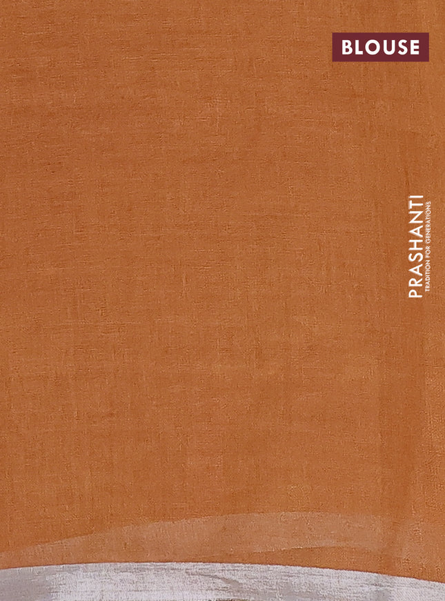 Pure linen saree rustic brown and dark mustard with plain body and silver zari woven border