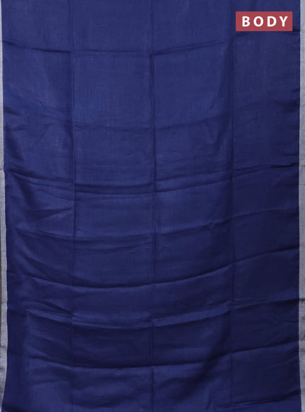 Pure linen saree blue shade and bluish grey with plain body and silver zari woven border