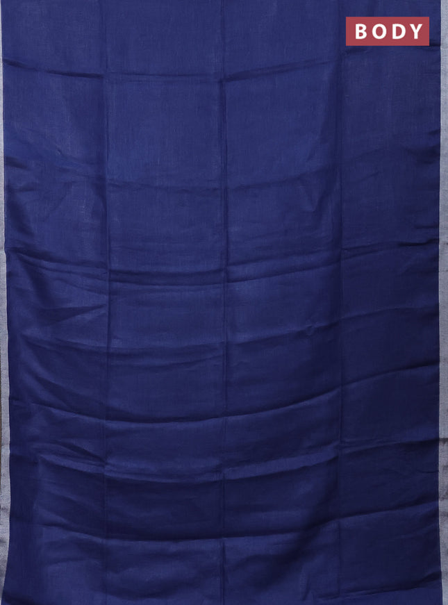 Pure linen saree blue shade and bluish grey with plain body and silver zari woven border