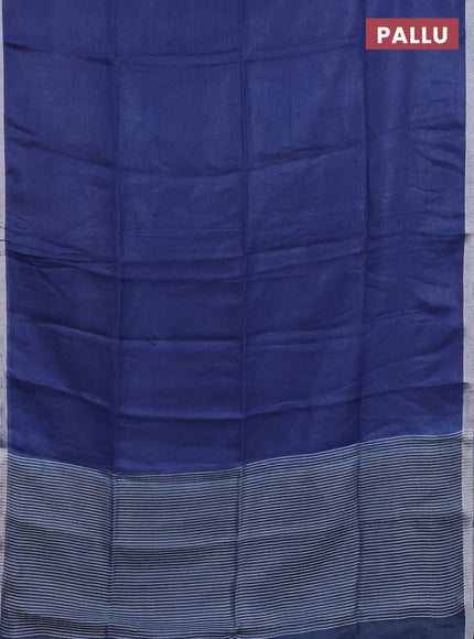 Pure linen saree blue shade and bluish grey with plain body and silver zari woven border