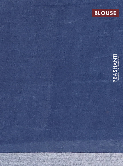 Pure linen saree blue shade and bluish grey with plain body and silver zari woven border