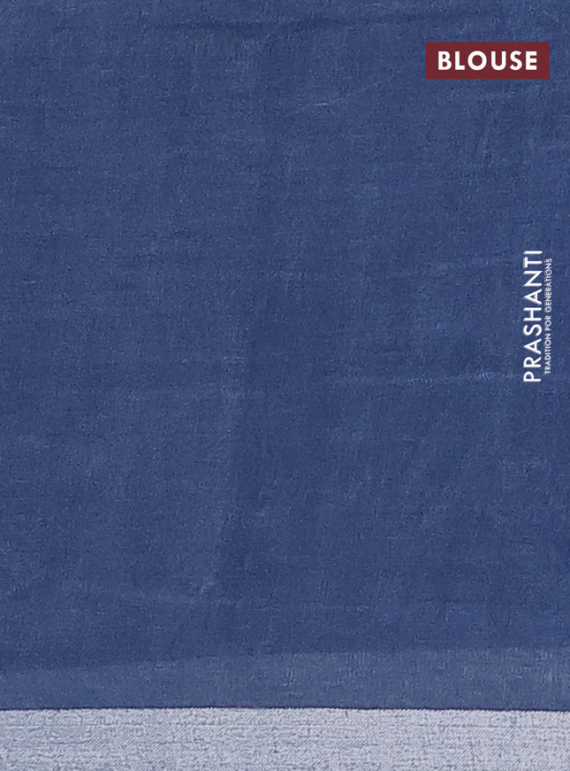 Pure linen saree blue shade and bluish grey with plain body and silver zari woven border