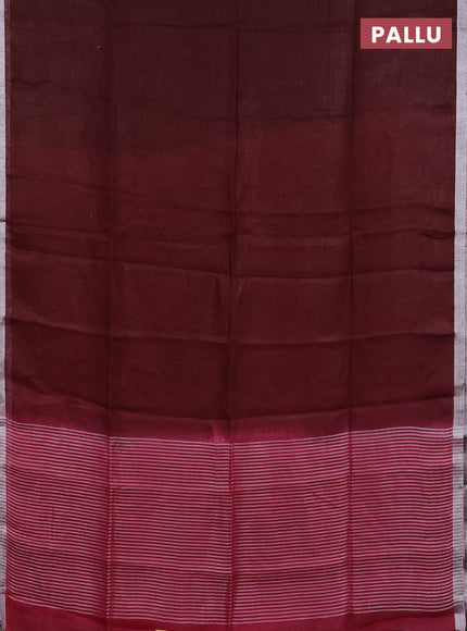 Pure linen saree maroon with plain body and silver zari woven border
