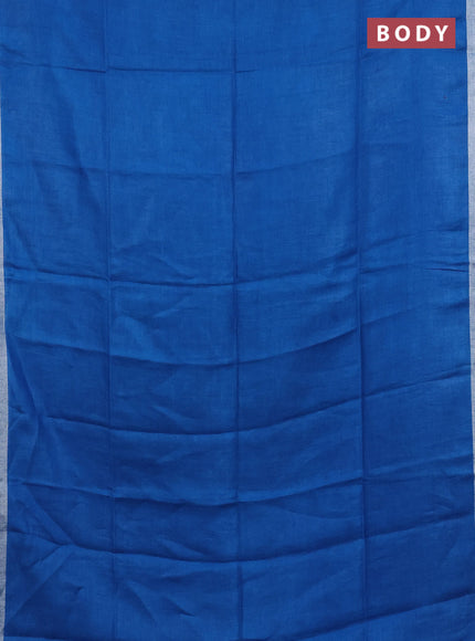Pure linen saree cs blue and peacock blue with plain body and silver zari woven border