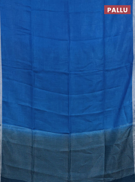 Pure linen saree cs blue and peacock blue with plain body and silver zari woven border