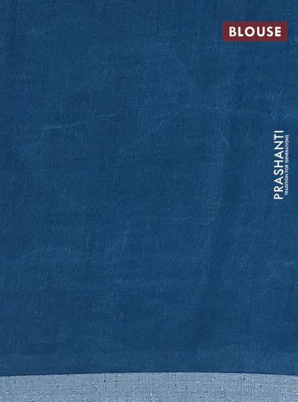 Pure linen saree cs blue and peacock blue with plain body and silver zari woven border