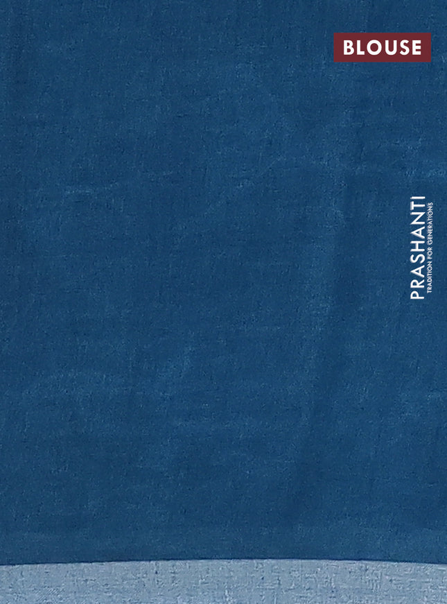 Pure linen saree cs blue and peacock blue with plain body and silver zari woven border