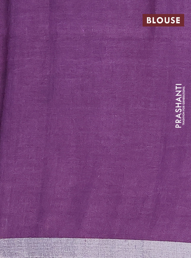 Pure linen saree dark pink and lavender with plain body and silver zari woven border