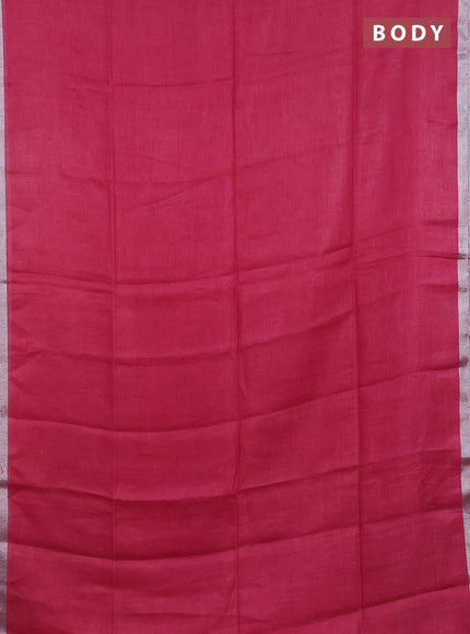 Pure linen saree pink with plain body and silver zari woven border
