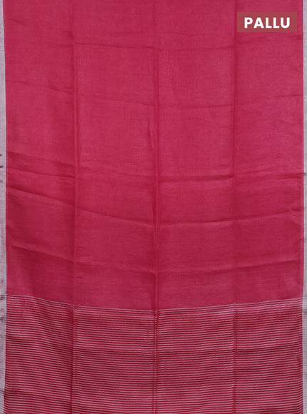 Pure linen saree pink with plain body and silver zari woven border