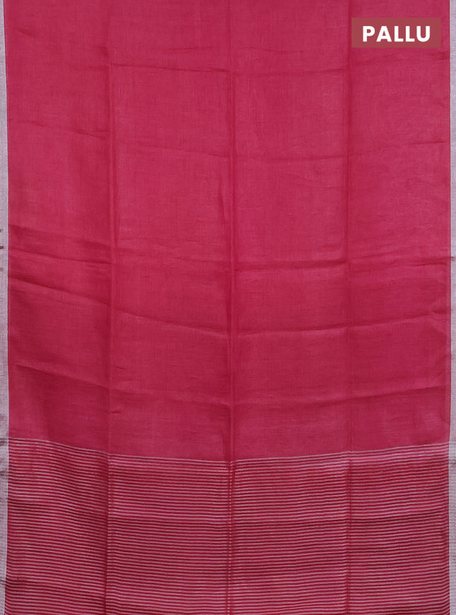 Pure linen saree pink with plain body and silver zari woven border