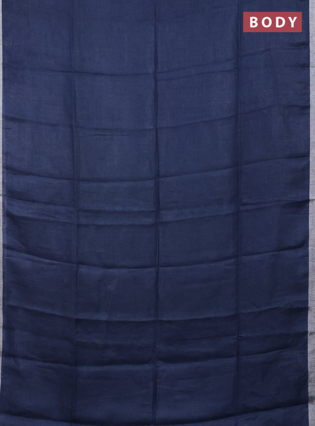 Pure linen saree peacock blue and green with plain body and silver zari woven border